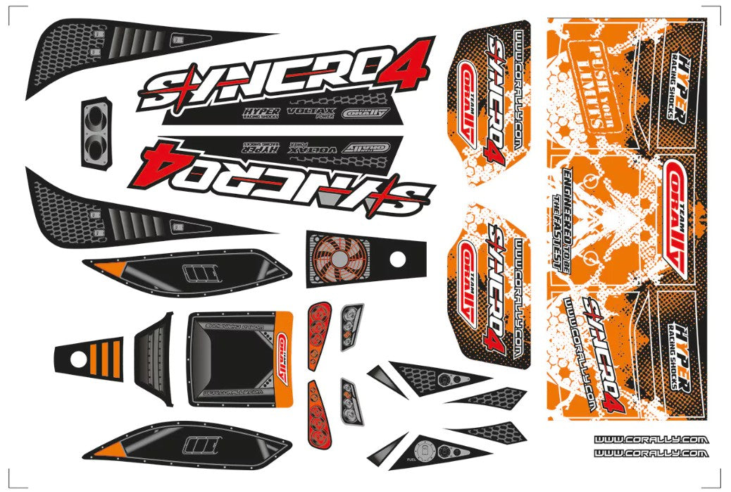 Body Decal Sheet, Syncro 4, Pre-Cut, Orange, 1 Pc