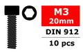 Steel Screws M3 x 20mm, Hex Socket Head, 10pcs