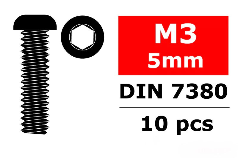 Steel Screws M3 x 5mm - Hex Button Head - 10pcs