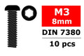 Steel Screws M3 x 8mm, Hex Button Head, 10pcs