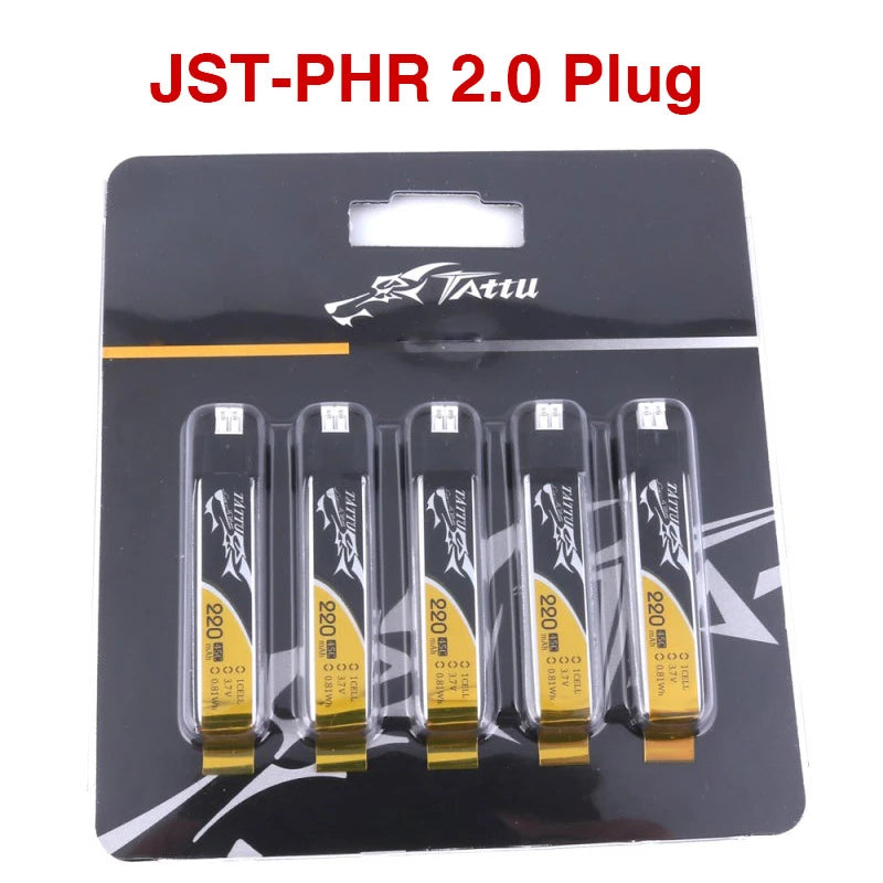Tattu 220mAh 1S 45C 3.7V Lipo Battery | JST-PHR 2.0 Plug | FPV Classic (5pcs)