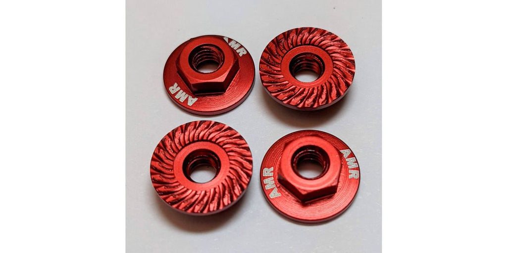 M4 Aluminum Serrated Flange Nut, Red (4pcs)