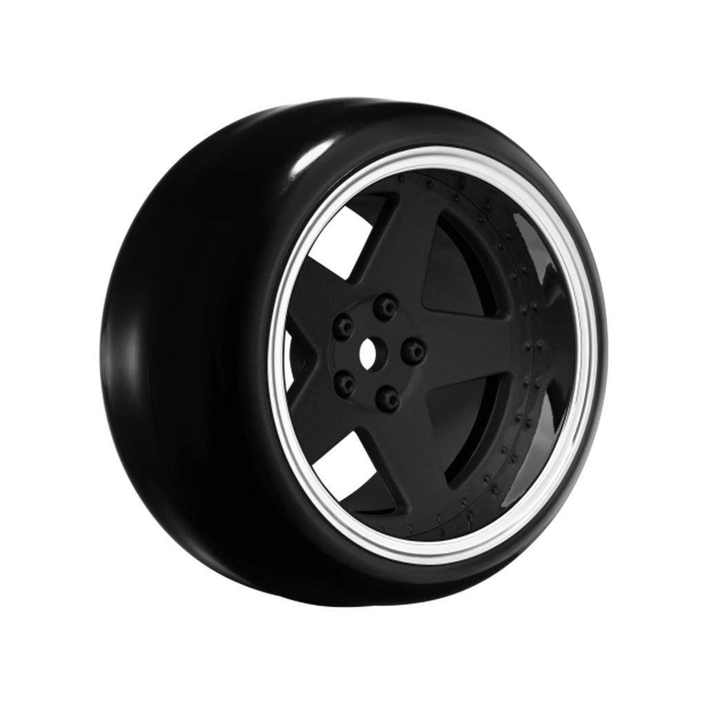 5 Spoke Matte Black 1/10 Wheel Mounted Drift Tire, 2, 4, 6, 8