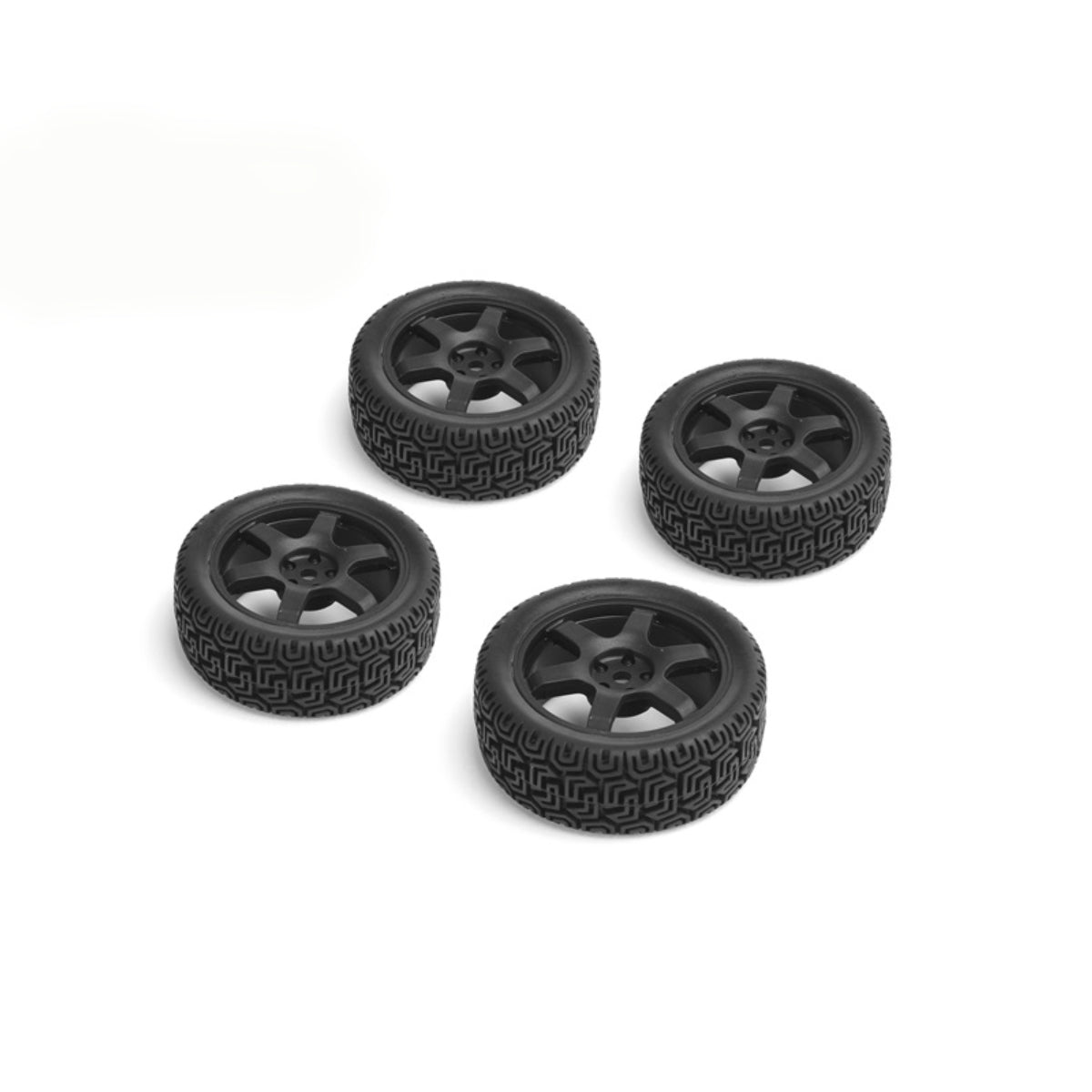 1/10 Rally Tires 6 Spoke Wheel Black (4pc)