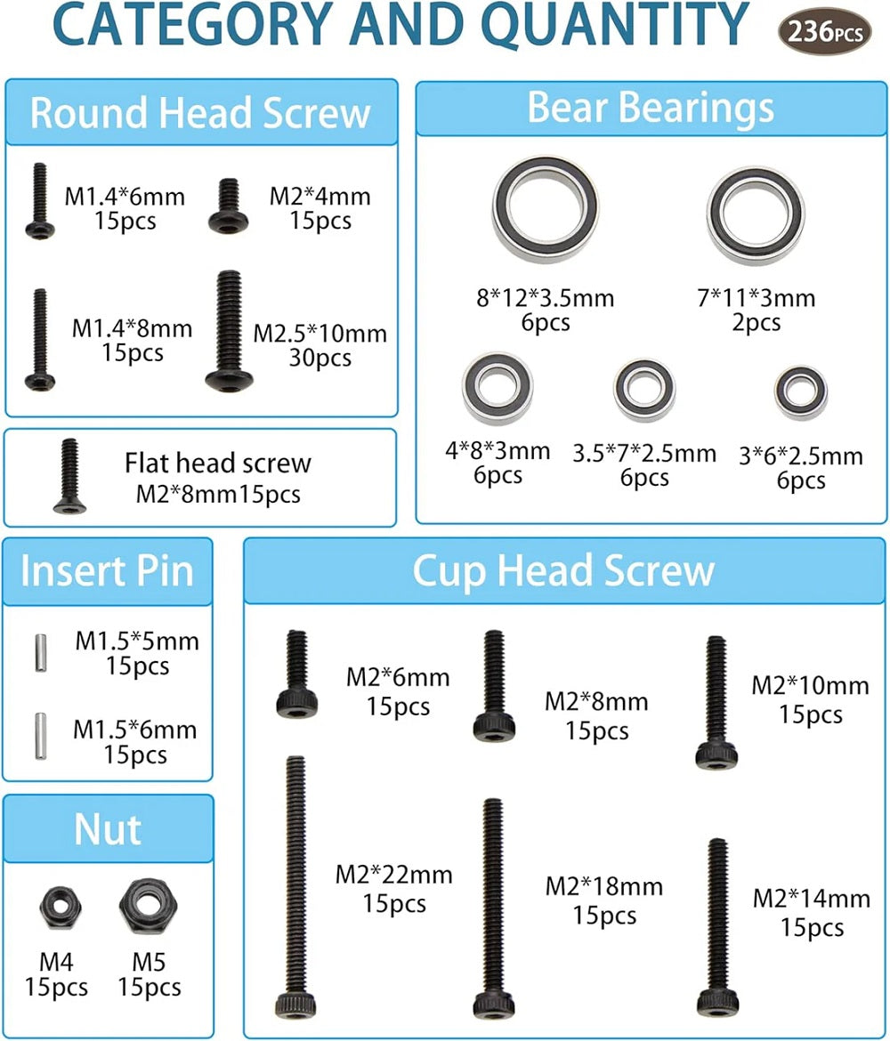 Sealed Bearing Kit + Screws, for 1/18 Redcat Ascent-18