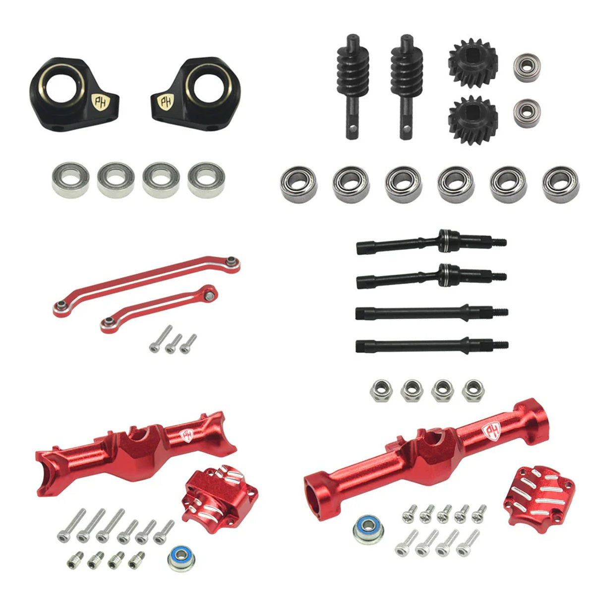 Aluminum Front + Rear Complete Axles w/Brass Upgrades, Red