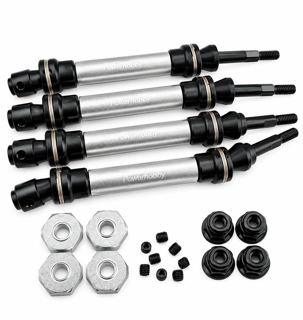 Powerhobby Front & Rear HD Steel Driveshafts / CVD Silver