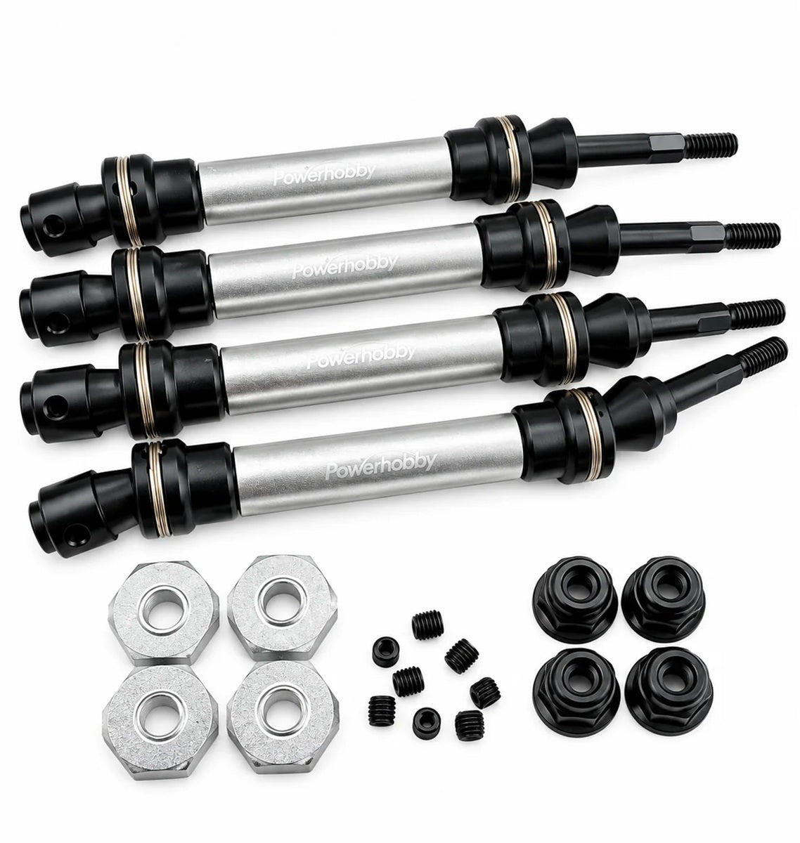 Powerhobby Front & Rear HD Steel Driveshafts / CVD Silver