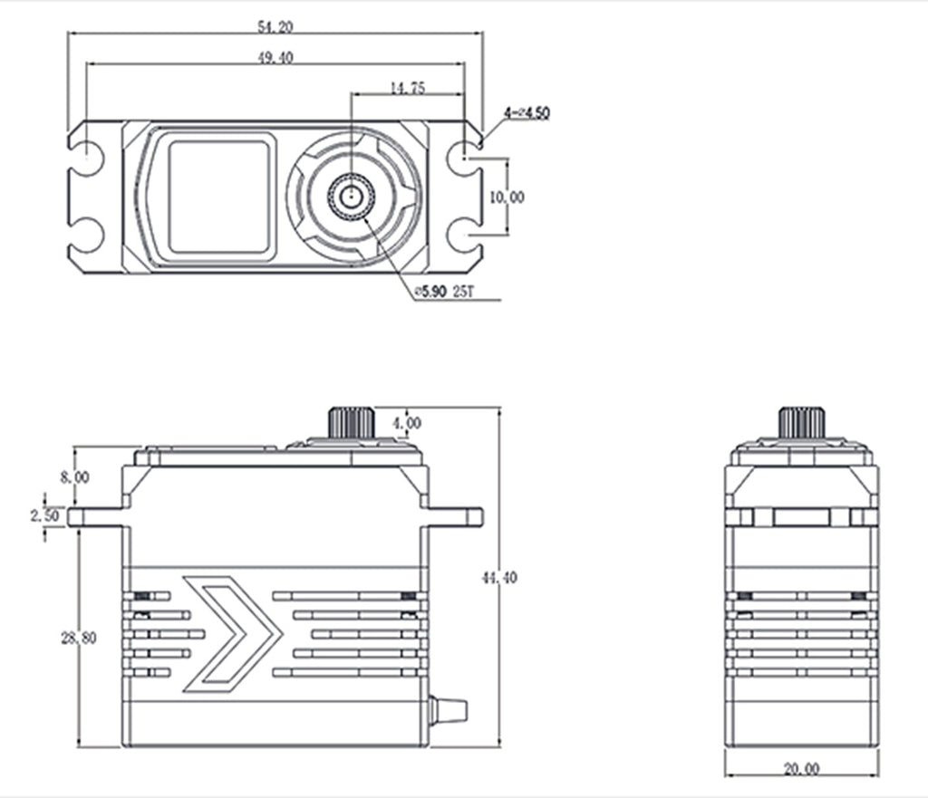 HV Brushless Digital Servo, .055sec / 305.5oz @ 8.4V