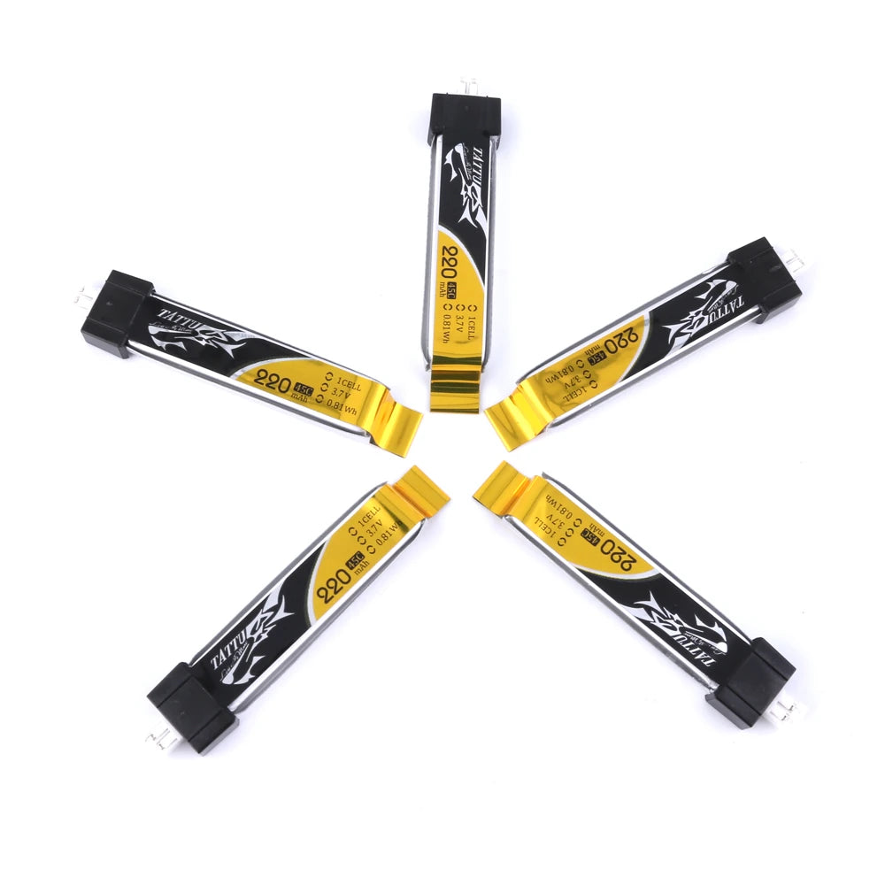 Tattu 220mAh 1S 45C 3.7V Lipo Battery | JST-PHR 2.0 Plug | FPV Classic (5pcs)