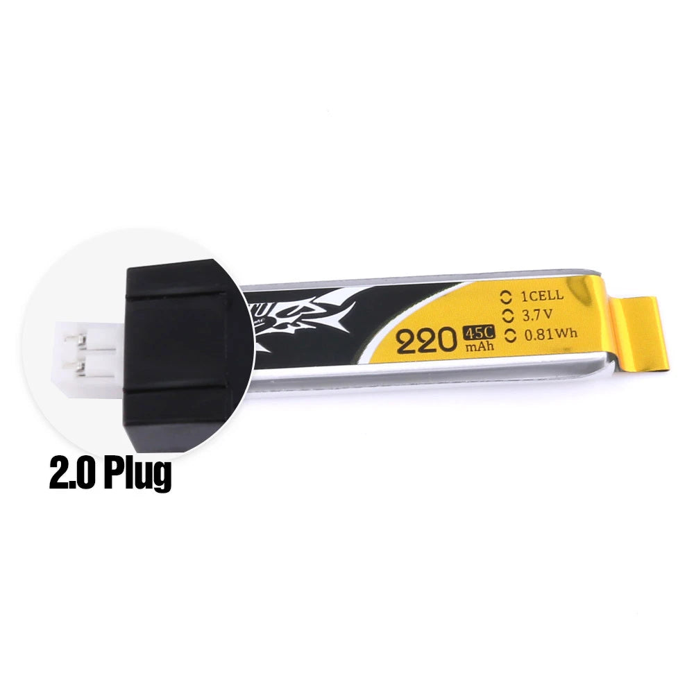 Tattu 220mAh 1S 45C 3.7V Lipo Battery | JST-PHR 2.0 Plug | FPV Classic (5pcs)