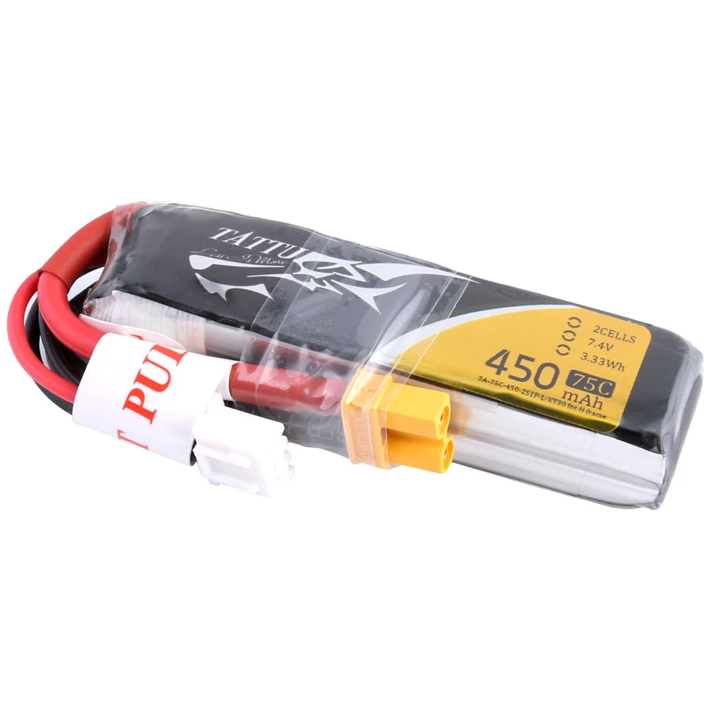Tattu 450mAh 2S 75C 7.4V Long Lipo Battery | XT30 Plug | FPV Classic