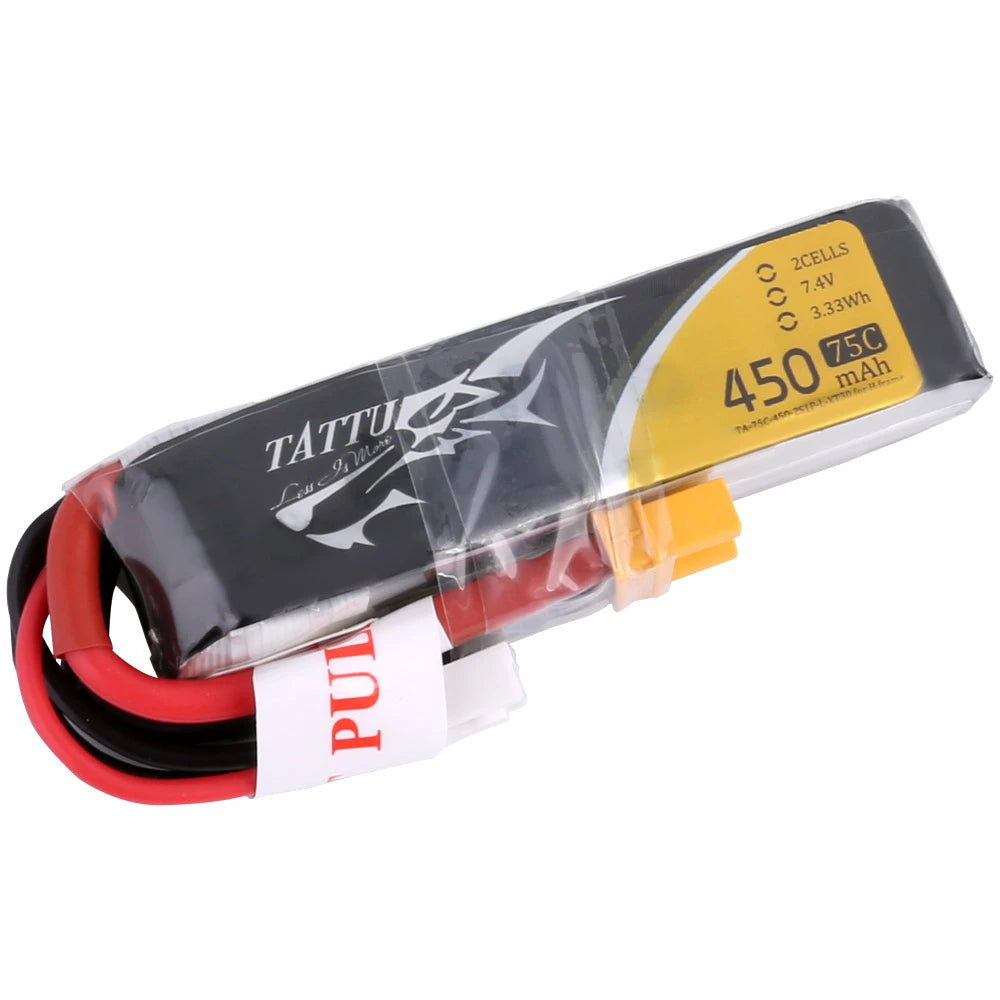 Tattu 450mAh 2S 75C 7.4V Long Lipo Battery | XT30 Plug | FPV Classic
