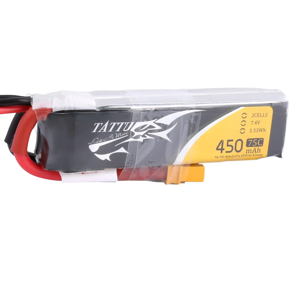 Tattu 450mAh 2S 75C 7.4V Long Lipo Battery | XT30 Plug | FPV Classic