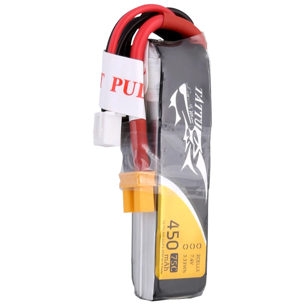 Tattu 450mAh 2S 75C 7.4V Long Lipo Battery | XT30 Plug | FPV Classic