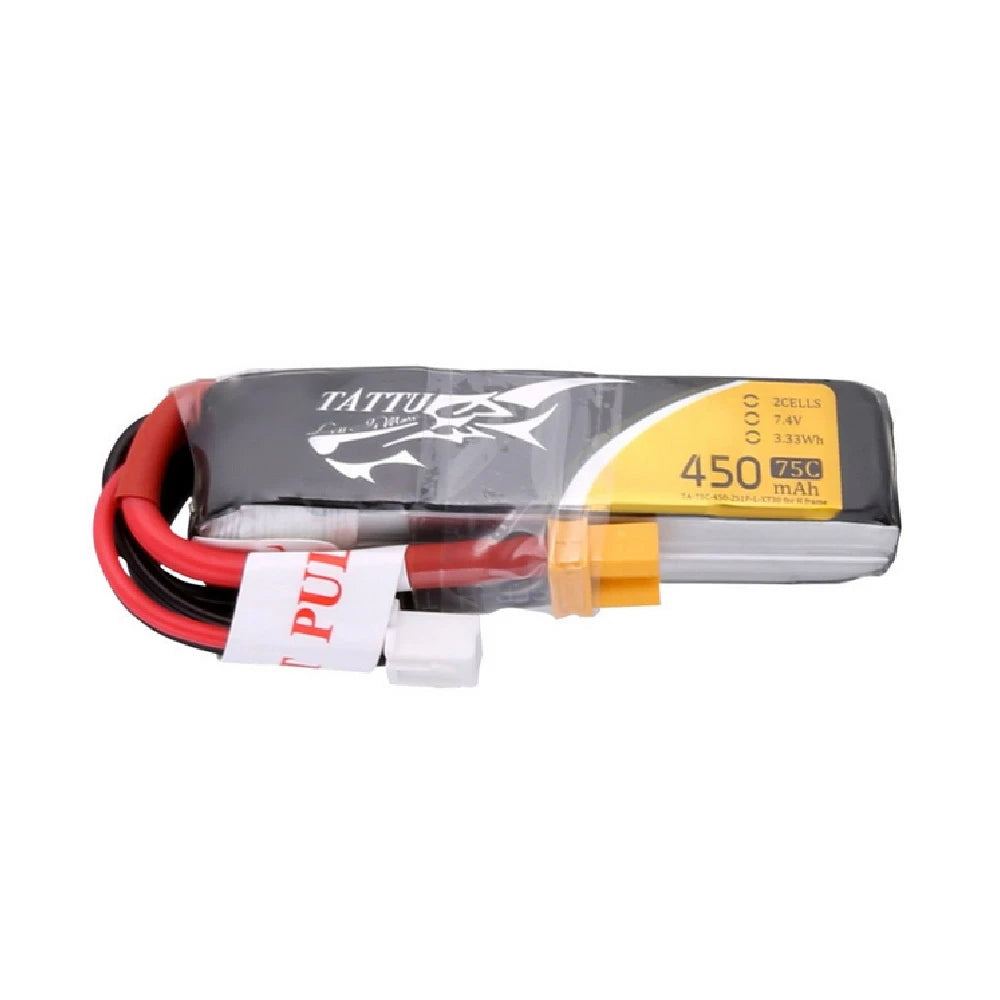 Tattu 450mAh 2S 75C 7.4V Long Lipo Battery | XT30 Plug | FPV Classic