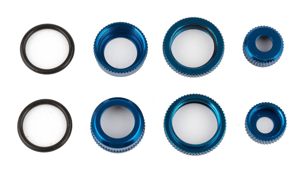 Factory Team 10mm Shock Caps and Collars, Blue Aluminum, for Reflex