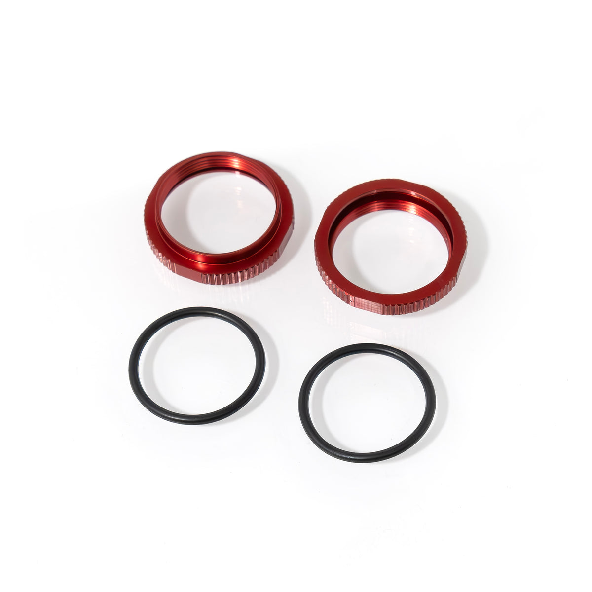 Shock Adjustment Nuts (short, Aluminum, Red Anodized, 2pcs)